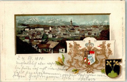 Traunstein 1900 Passepartoutkarte Traunstein Wappen Stadtwappen