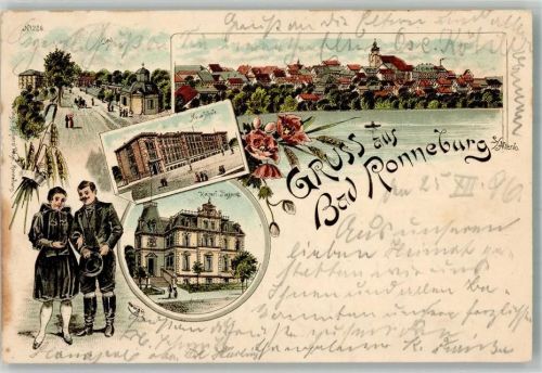 Ronneburg 1896 Trachtenpaar Kais. Postamt Neue Schule