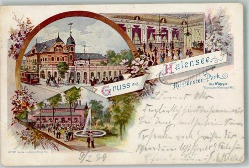 Halensee 1899 Lithographie Etablissement Kurfürstenpark Ballsaal Garten