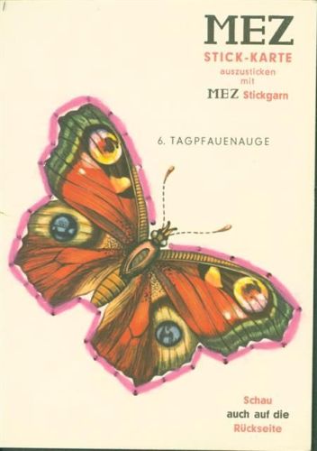 echte Stickerei Tagpfauenauge Stick Karte Nr. 6 MEZ Stickgarn