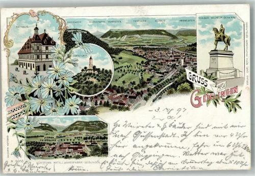 Geislingen 1897 Rathaus Kaiser Wilhelm Denkmal