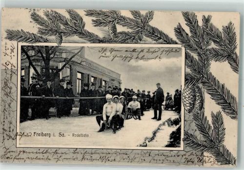 Freiberg 1910 Rodelbahn Schlitten Winter Gasthaus Passepartout