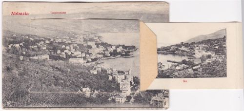 Opatija ausziehbarer Papierstreifen Villen am Nordstrand Kleiner Molo Ika Angolina Seebad Hotel Quarnero Quittas Arkaden Seebad Voloska Palace Hotel Bellevue Lovrana Hafen