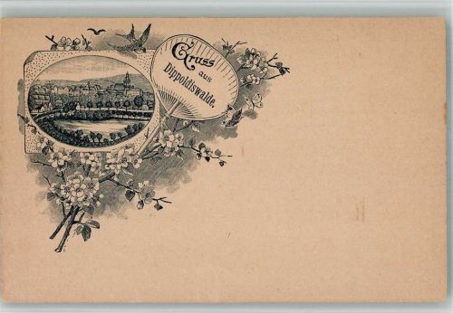 01744 O8230 Dippoldiswalde BOAKC Vorläufer Druck um 1880 - 1889 Dippoldswalde Schwalben Schmetterling Obstbaumzweig
