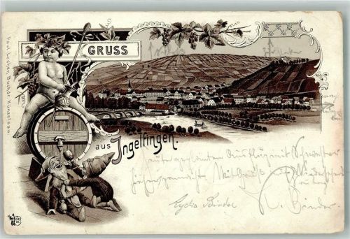 Ingelfingen 1898 Bacchus Weinfaß Zwerge Verlag Ottmar Zieher-München Sammlung Meinel