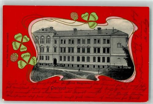04838 O7281 Groitzsch b Eilenburg - Neue Bürgerschule Jugendstil Pasepartout