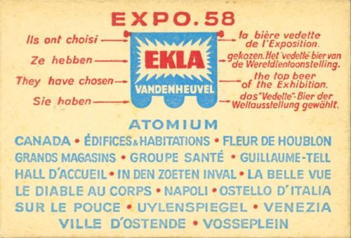 Brüssel Ekla Vandenheuvel Vedette Bier Expo 1958 Atomium