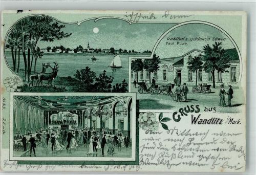 Wandlitz 1914 Gasthaus zum goldenen Löwen Kirche Liepnitz-See Mondschein