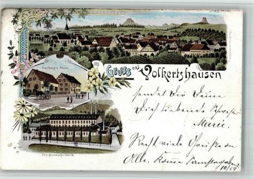 Volkertshausen 1898 Lithographie Gasthaus Zur Krone Ten Brink'sche Fabrik