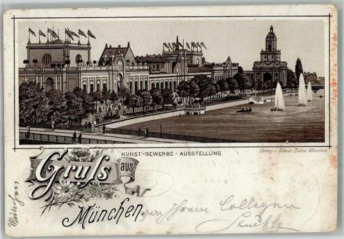 München 1888 Kunst Gewerbe Ausstellung Lithographie Verlag Ottmar Zieher