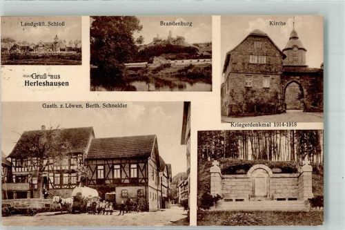 37293 W3443 Herleshausen - Landgräfl. Schloß Gasthaus zum Löwen Kriegerdenkmal Bahnpost Eisenach- Zg. 889