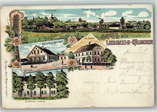 Buchwald 1902 Liebenzig-Kölmchen Schloss Gasthaus Kirche Lithographie