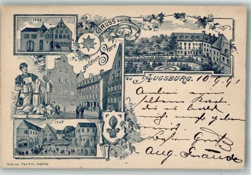 Augsburg 1899 Gasthaus zum goldenen Stern Gartenwirtschaft Bedienung Stadtwappen