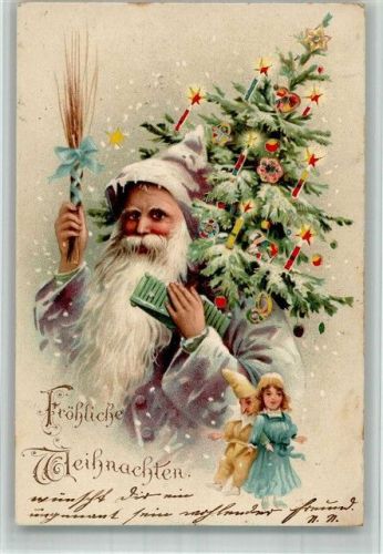 1902 Schöner Geschmücker Tannenbaum Puppen HGL