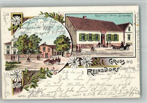 Reinsdorf Lithographie Gutshof Gasthaus Wwe. Streuch Bahnpost