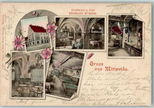 Mittweida 1904 Konditorei-Cafe Bürger Gastube Billard