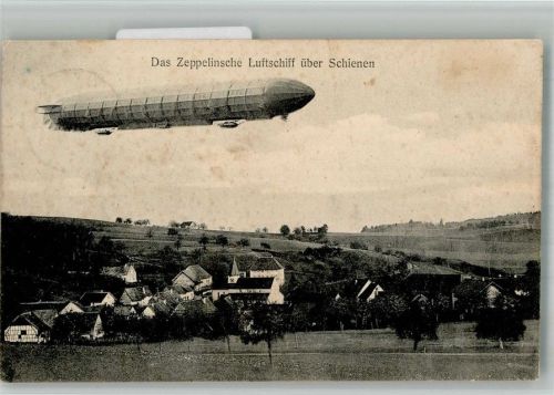 Schienen 1910 Zeppelin-Luftschiff über Schienen Foto AK