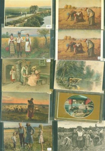 Lot mit 14 AK und 4 Fotos Ackerbau Viehzucht Punkte auf den Plastikhüllen