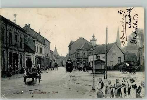 Dudweiler 1908 Provinzialstraße am Markt Straßenbahn Kinder