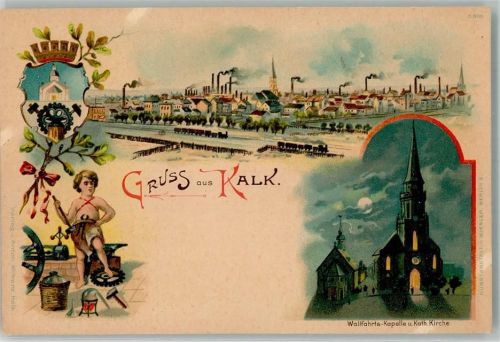 50667 W5000 Köln Kalk 802 Lithographie Wallahrtskapelle Kath. Kirche Schmied Wappen