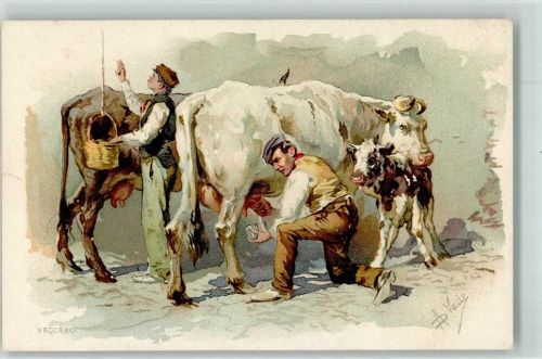 Beruf Milch verkaufen - Korb am Haus herunterlassen sign. AD..Valle