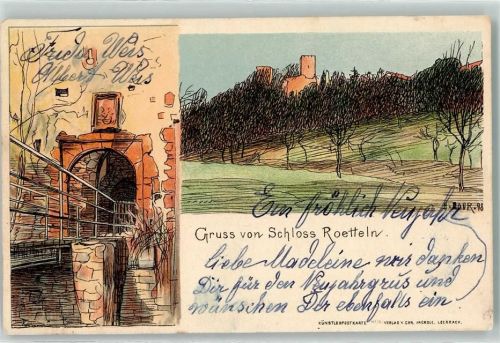 79539 W7850 Haagen , Baden Gebrauchsspuren Schloß Rötteln Eingang signiert H. Baur Künstlerkarte