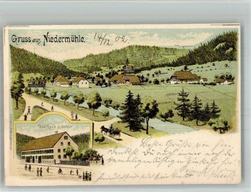Niedermühle 1902 Lithographie Gasthaus zur Sonne
