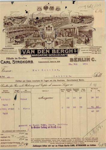 Berlin, unsortiert Rechnung von 1911 Van Den Berghs Margarine