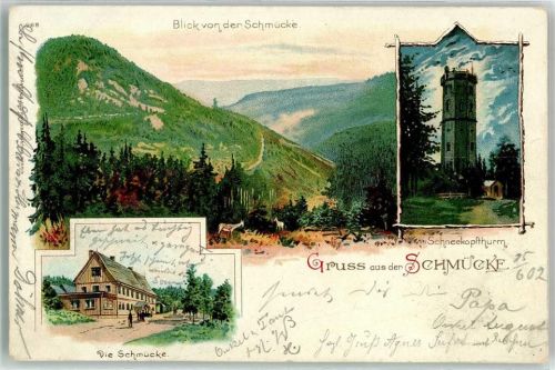 Schmücke 1902 Schneekopfturm Gasthaus Schmücke Rehe Bahnpost Erfurt- Wischenhausen Zg. 291