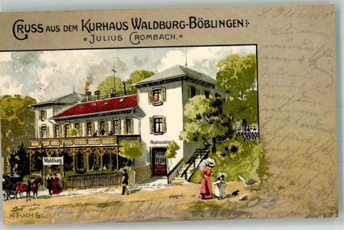 Böblingen 1901 Kurhaus Waldburg sign. K. Fuchs Künstlerkarte