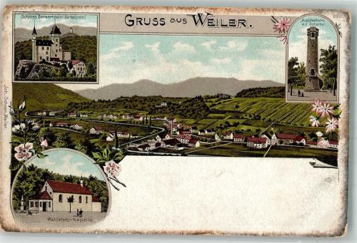 Erlenbach Lithographie Weiler Aussichtsturm Schloss Berwartstein Wallfahrts-Kapelle