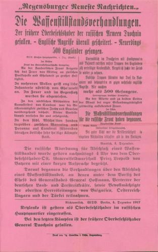 Regensburg Flugblatt Waffenstillstandsverhandlungen Neueste Nachrichten 4. Dezember 1917