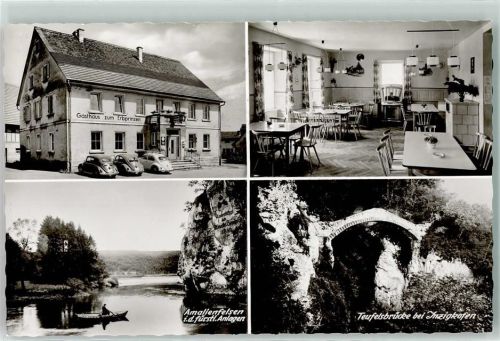 Inzigkofen Gasthaus zum Erbrinzen Gastraum Emailleschilder VW Käfer Amalienfelsen Ruderboot Teufelsbrücke