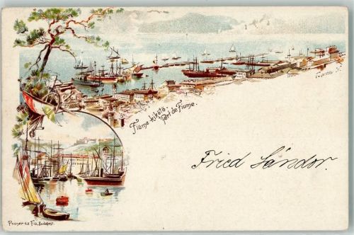 Rijeka 1897 Hafen Segelschiff sign.Toprna K. Ganzsache