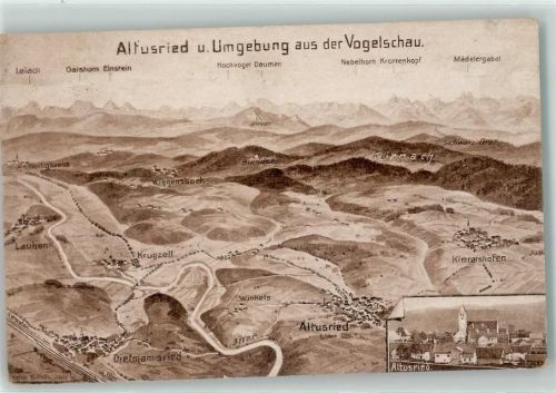 Altusried Vogelschau Altusried und Umgebung Alpen Atelier E. Felle Isny