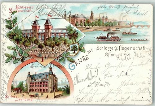 Offenbach 1902 Schlosser's Liegenschaft Schloß Isenburg Main Mainbrücke