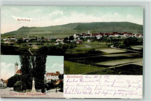Stockach 1906 Nellenburg Kriegerdenkmal Bahnpost Radolfzell-Sigmaringen Zg. 1803