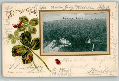 Isenach 1902 Posthilfstelle Isenach Forsthaus Isenach Marienkäfer Kleeblätter Passepartout