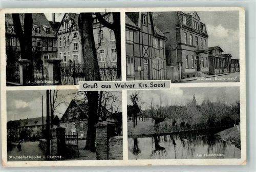 59514 W4777 Welver - Landpost Welver St. Josephs Krankenhaus Hundeteich Gasthaus Buchenwald