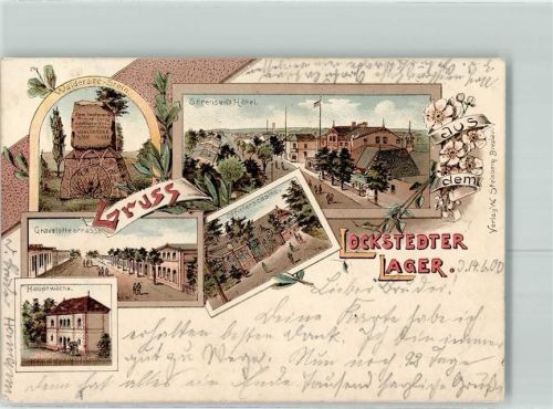 Lockstedt 1900 Gruss aus dem Lockstedter Lager Hauptwache Officiercasino Gravelottestrasse Waldersee Stein Sören´s Hotel Blumen Fahne Schwarz-Weiß-Rot