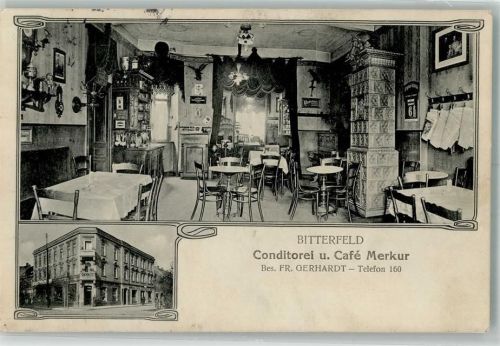 Bitterfeld 1912 Cafe-Konditorei Merkur Gaststube Kachelofen