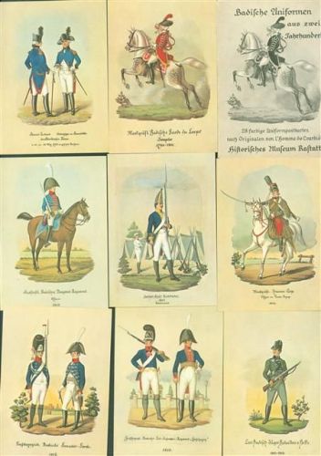 Rastatt Lot mit 28 AK Wehrgesch. Museum Badische Uniformen Originalumschlag Serie
