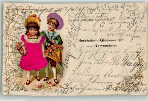 1902 Kinder mit echter Stoff Applikation, Regenschirm Rosen