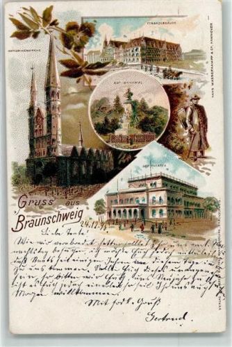 Braunschweig 1898 Katharinenkirche Finanzgebäude Hof-Theater Abt-Denkmal