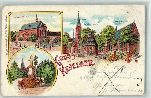 Kevelaer 1903 Lithographie Klarissen Kloster Marien Kirche Gnadenkapelle Kerzenkapelle Kroaten Kreuz