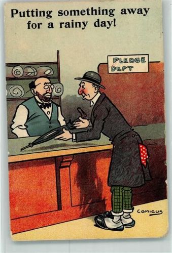 1914 Putting something away for a rainy day! Regenschirm sign Comicus