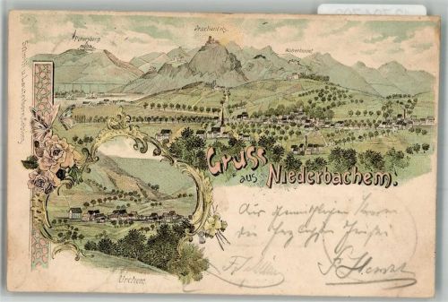 Niederbachem 1899 Lithographie Urchem Petersberg Drachenfels