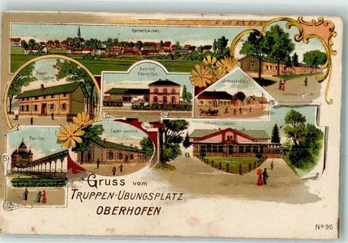 Oberhoffen-sur-Moder Gruss vom Truppen Übungsplatz Pavillon Lager Cantine Offiziers Casino Bahnhof Eisenbahn Wirthschaften Kaltenhausen Kirche Blumen