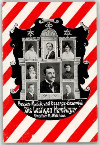 Berlin, unsortiert 1911 Possen Musik Gesangs Ensemble Die Lustigen Hamburger Wappen Ort handschriftlich
