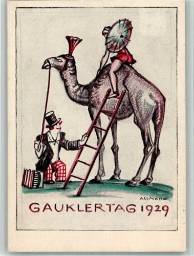 München 1929 Gebrauchsspuren, Scan genau beachten Gauklertag Clown Kamel Zirkus sign. Allmann